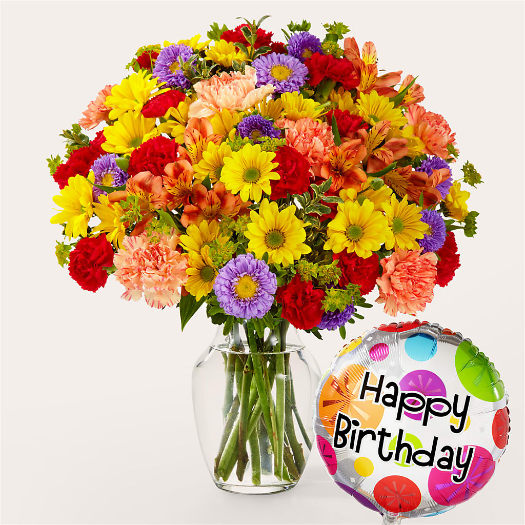 Kaleidoscope Bouquet with Birthday Balloon – J C Snyder Florist By Transcend, Harrisburg PA